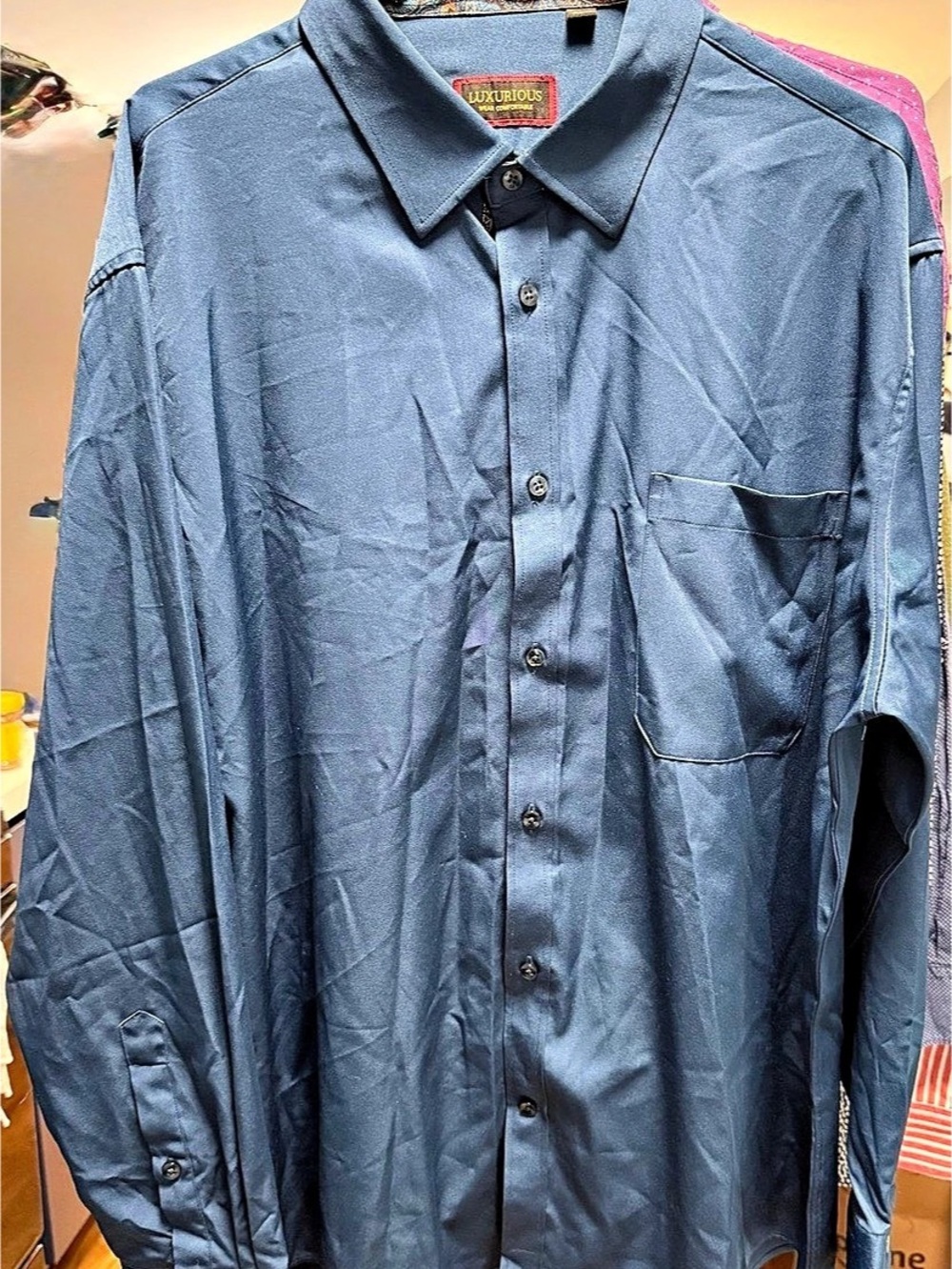 Luxurious Men's Button Down Shirt in Blue Size 2XL Like New Long Sleeve XXL